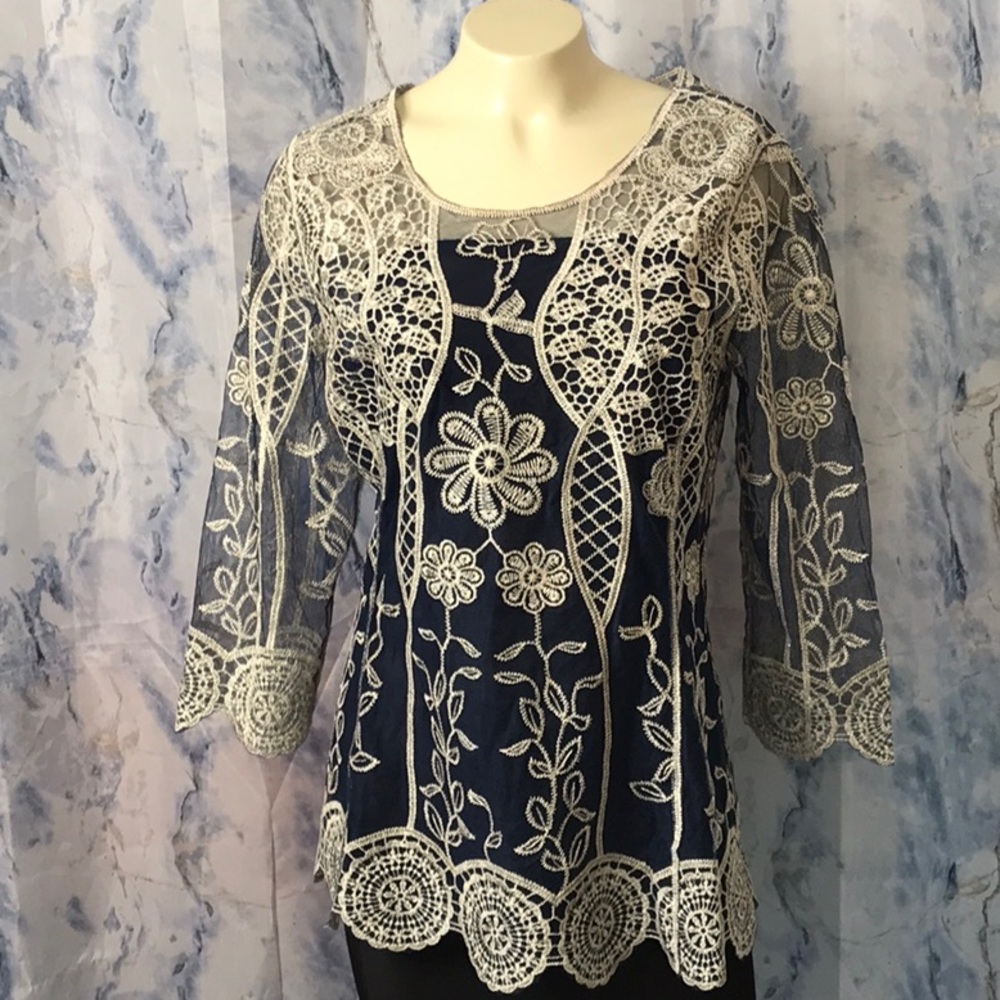 NWOT Pinky sheer lace top crochet see through
